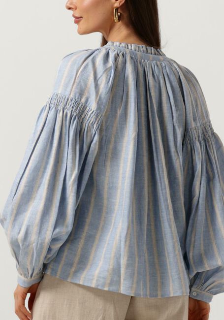 Lichtblauwe MOS MOSH Blouses SAFI STRIPED LINEN SHIRT - large