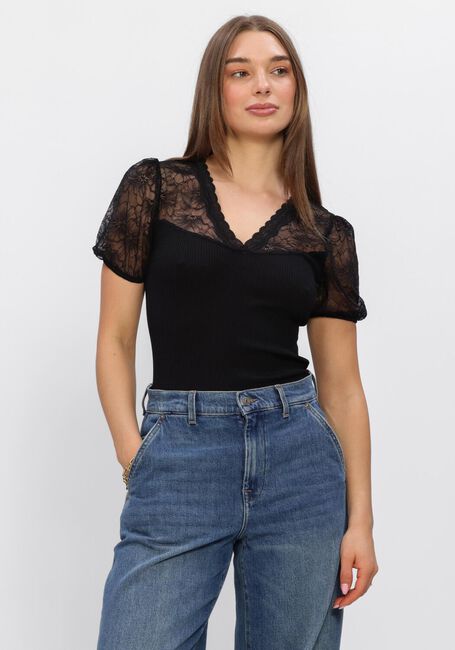 Zwarte ROSEMUNDE T-shirt BEATHA FULL LACE V-NECK T-SHIRT - large