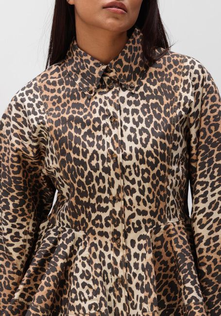 Bruine GANNI Blouses PRINTED STRETCH COTTON PEPLUM SHIRT - large