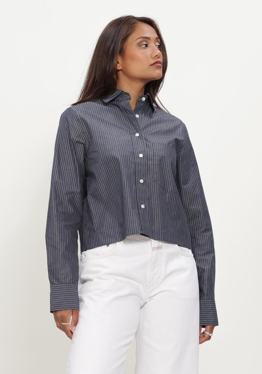 Donkergrijze CLOSED T-shirt CROPPED CLASSIC SHIRT - large
