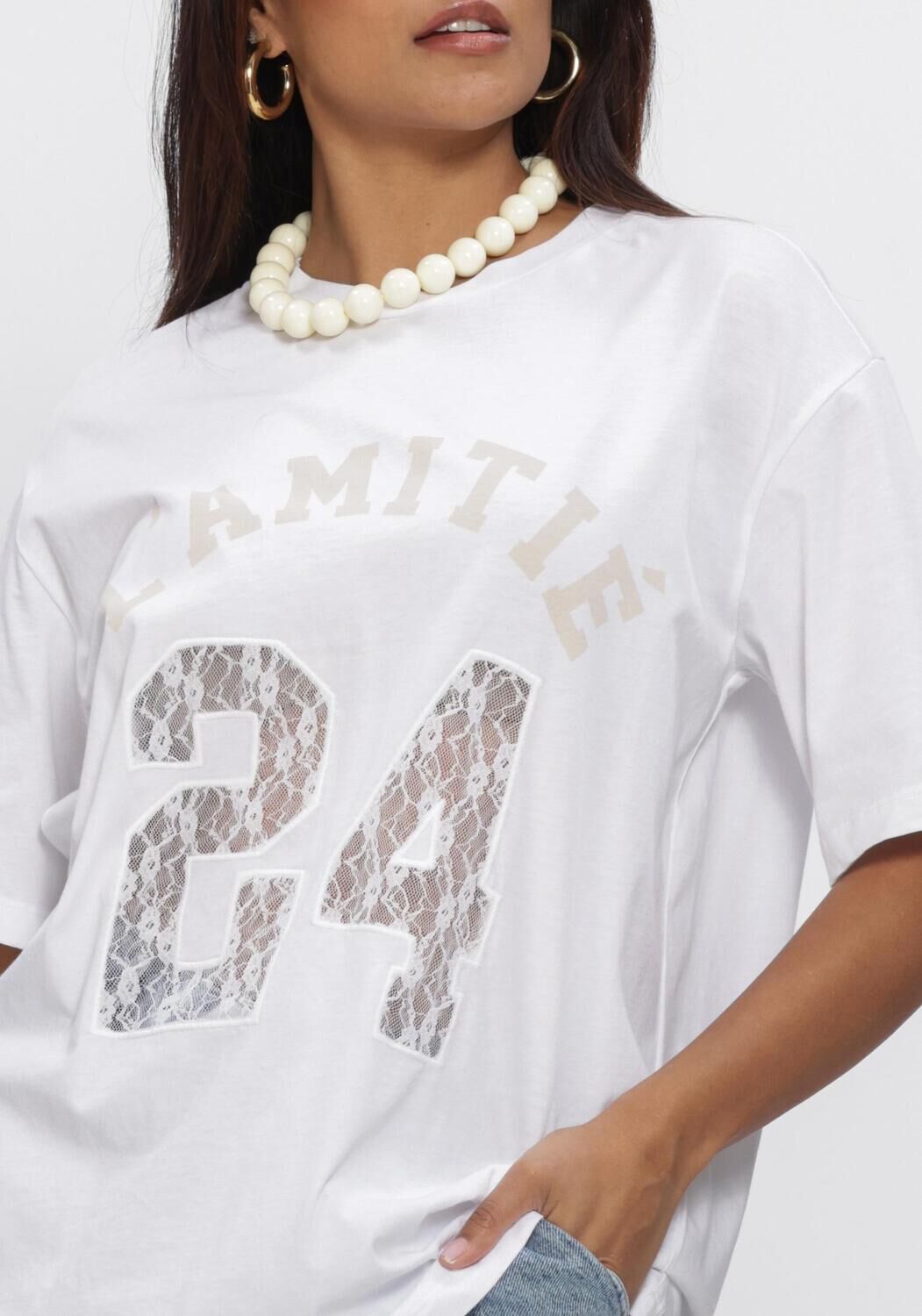 Witte HAUTE L'AMITI&Eacute; Tops & T-shirts 24 LACE NUMBER TEE - large