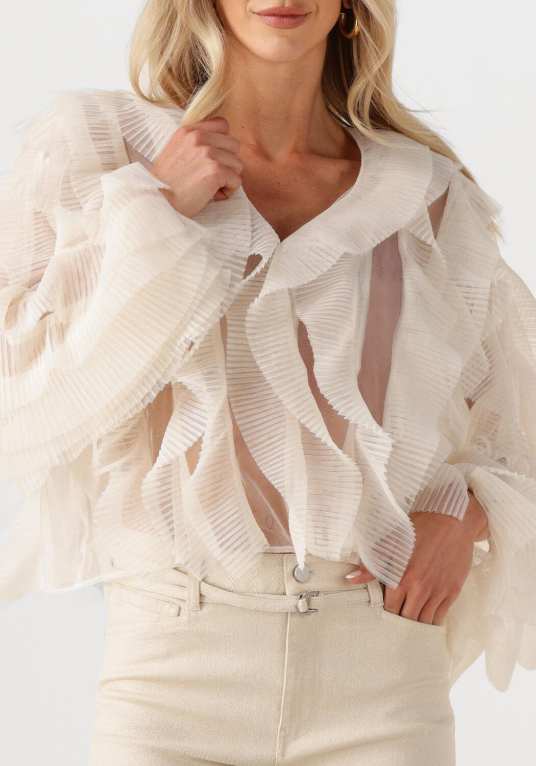 Ecru DANTE6 Blouses PHORA TULLE RUFFLED TOP - large