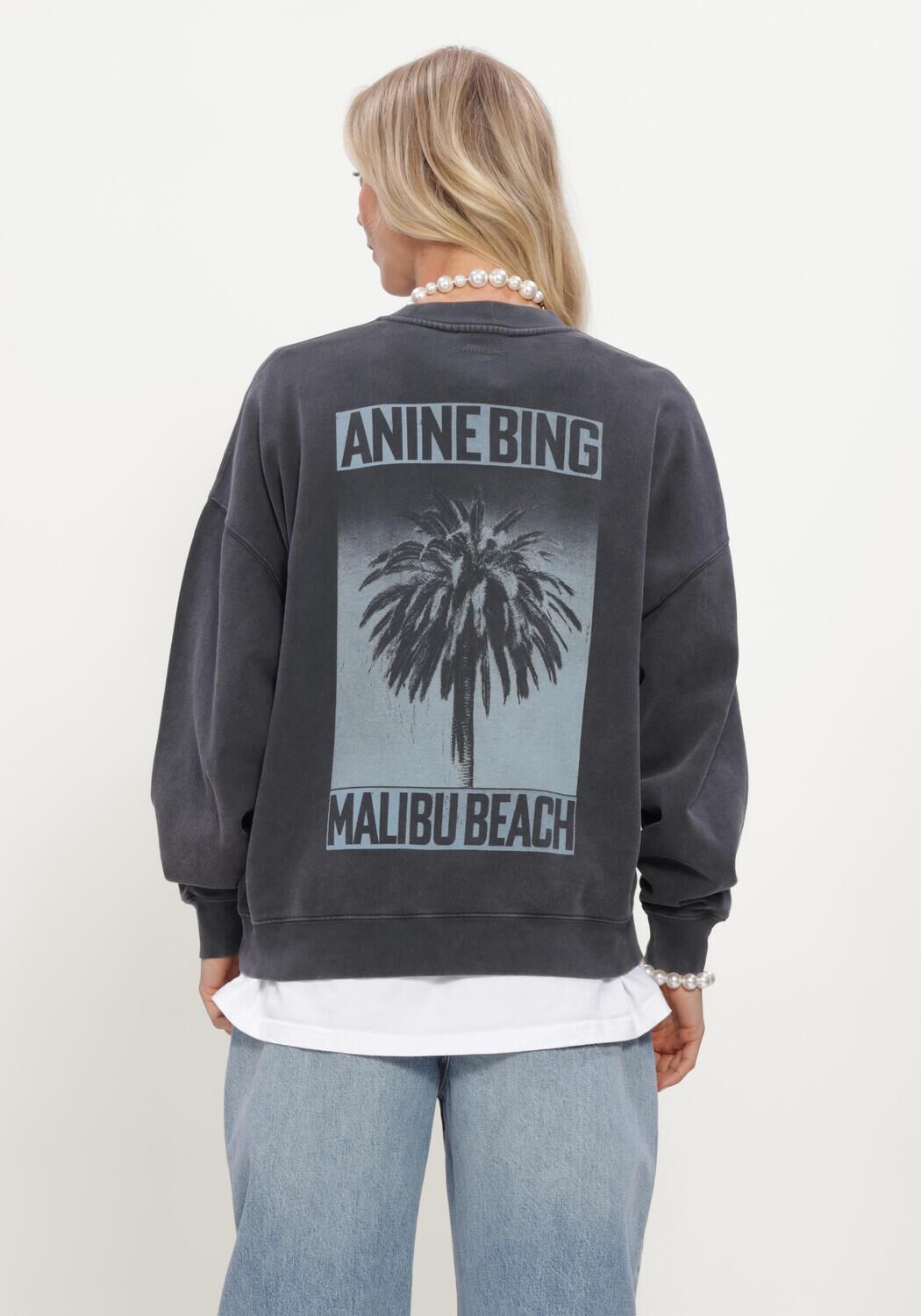 Donkergrijze ANINE BING Trui MILES SWEATSHIRT PALM - large
