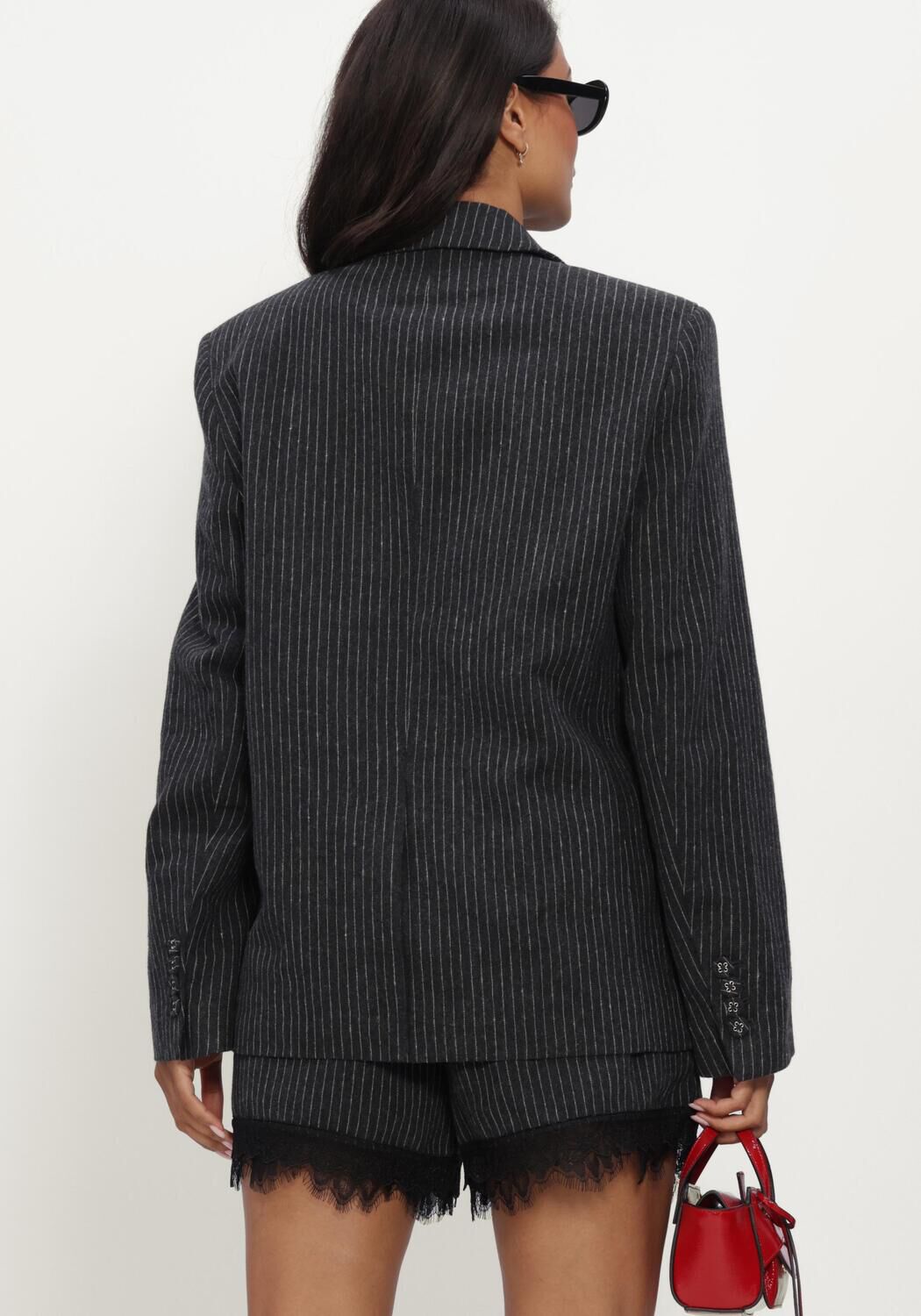 Donkergrijze GANNI Blazer PINSTRIPE FLANNEL BLAZER - large
