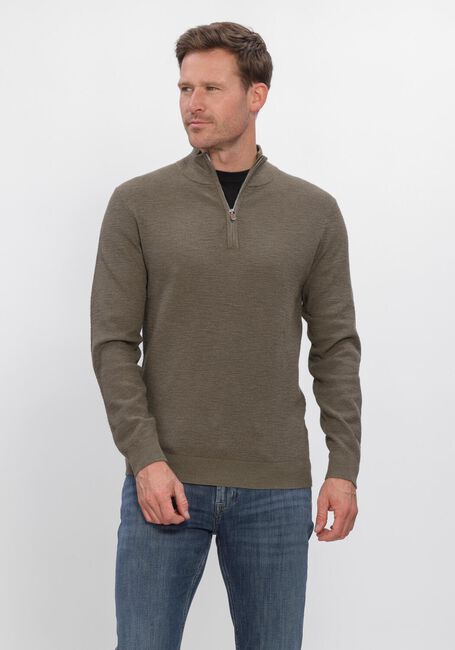 Olijf PROFUOMO Trui PULLOVER HALF ZIP TWINKLE SLUB STRUCTURE - large