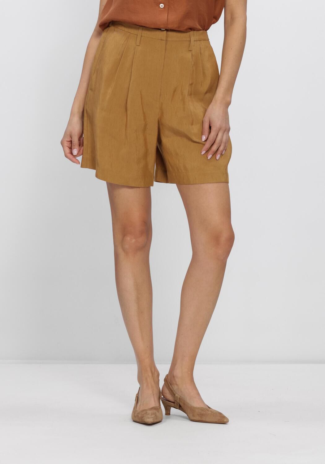 Gouden FORTE FORTE Broeken SKUBBED LINEN VISOCSE BERMUDA PANTS