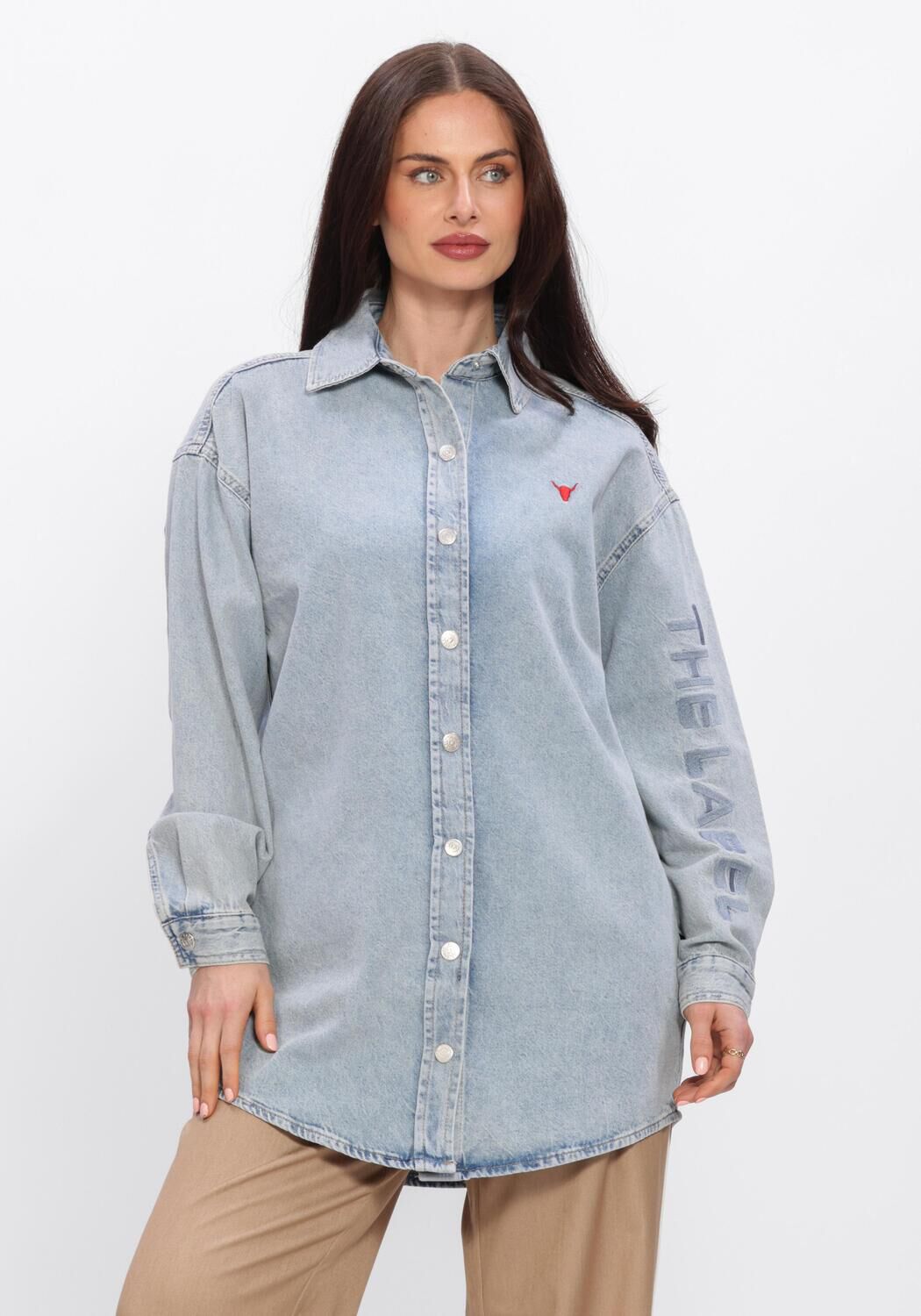 Lichtblauwe ALIX THE LABEL Blouses LADIES WOVEN FLOWY DENIM OVERSIZED BLOUSE - large