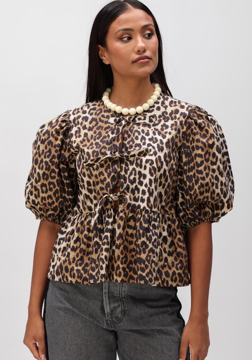 Multi GANNI Blouses PRINTED COTTON POPLIN PEPLUM BLOUSE - large