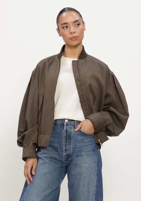 Donkergroene GANNI Jack LIGHT WOOL MELANGE BOMBER JACKET - large