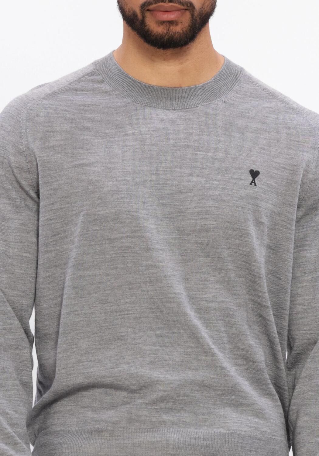 Grijze AMI PARIS Sweater CREWNECK SWEATER WITH CONTRASTED AMI DE COEUR - large