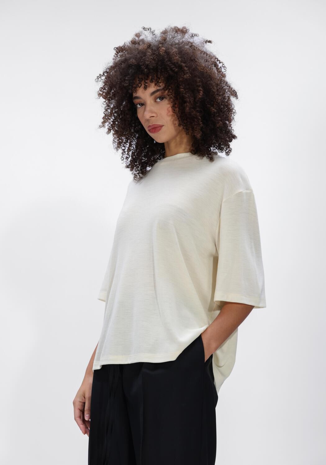Ecru ROHE Top OVERSIZED SOFT MERINO T SHIRT - large
