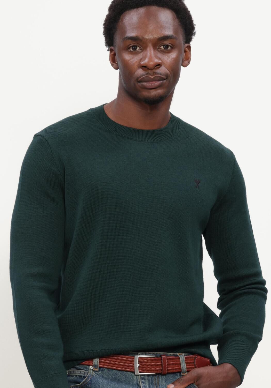 Donkergroene AMI PARIS Trui QUOTA - CREWNECK SWEATER WITH AMI DE COEUR - large