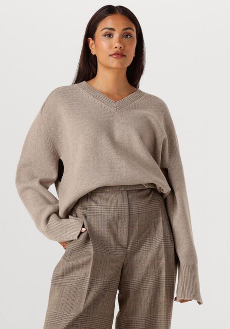 Taupe ROHE Trui CAPE V NECK WRAP JUMPER - large