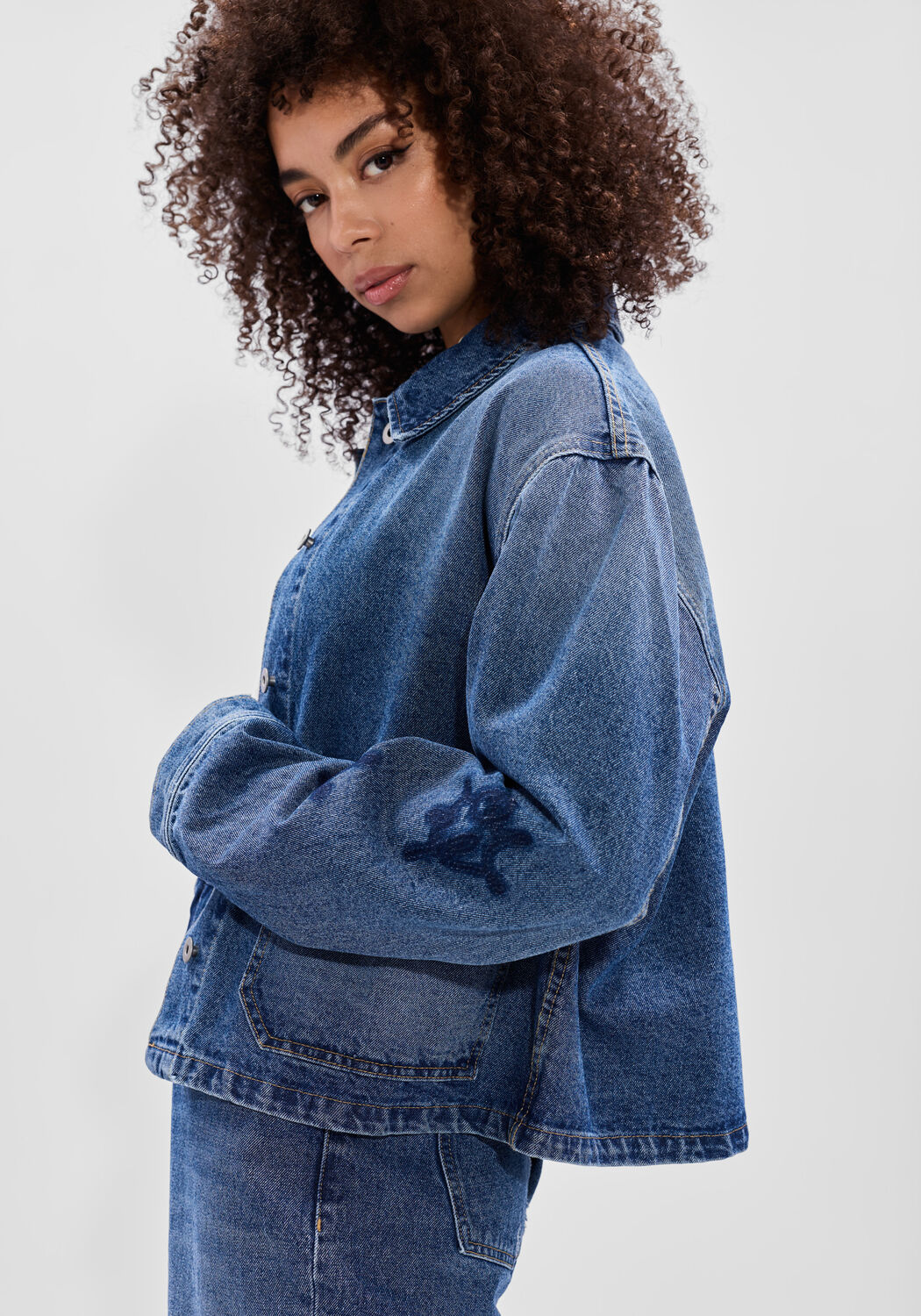 Blauwe OLAF HUSSEIN Spijkerjas MONOGRAM DENIM JACKET - large