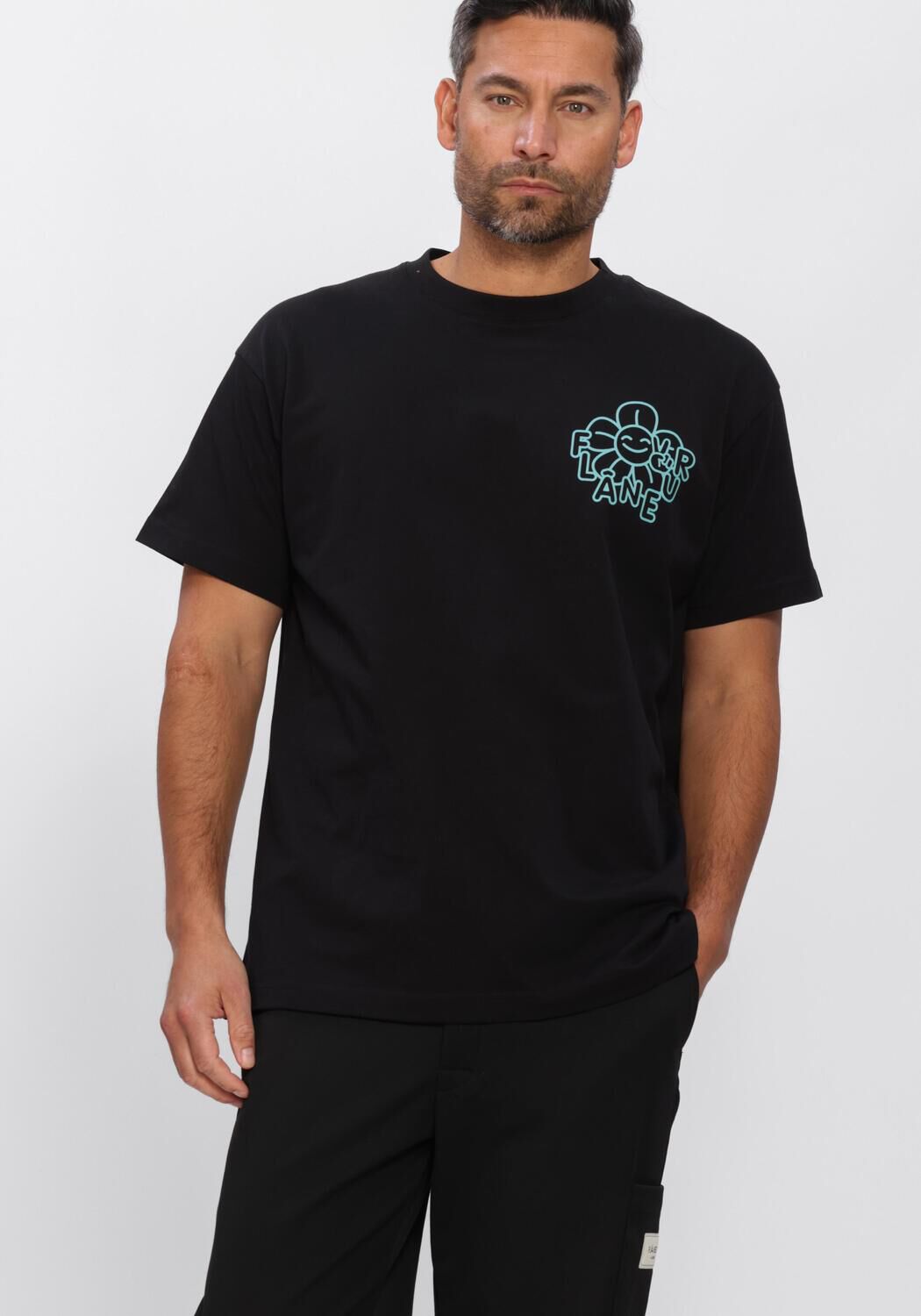 Zwarte FLANEUR T-shirt HAPPY FLOWER T-SHIRT - large