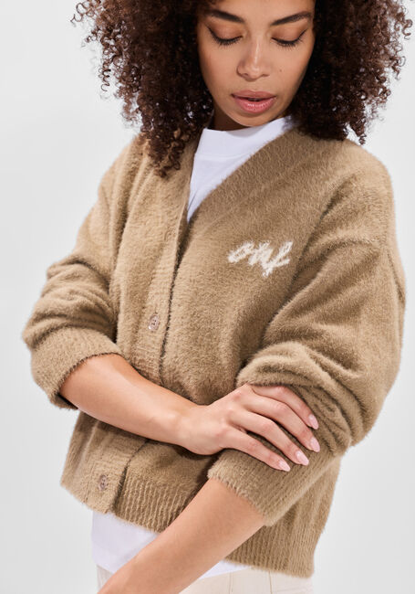 Camel OLAF HUSSEIN Vest FLUFFY SCRIPT LOGO CARDIGAN - large