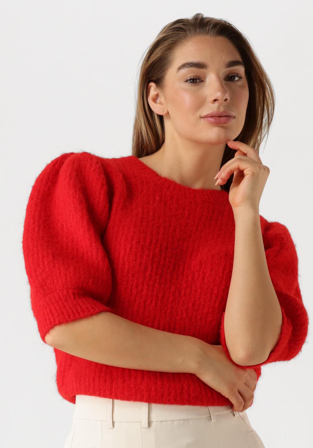 Co'Couture Trui Dames Coralie Bow Rib Knit, Maat: L, Kleur: Rood
