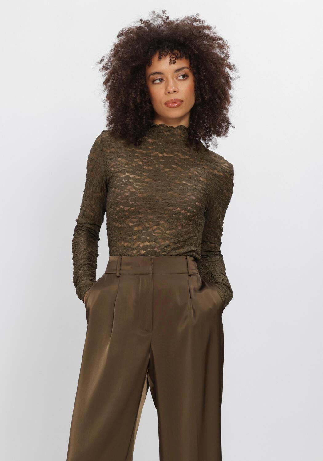 Donkergroene DANTE6 Top IRONY LACE TURTLE NECK TOP - large