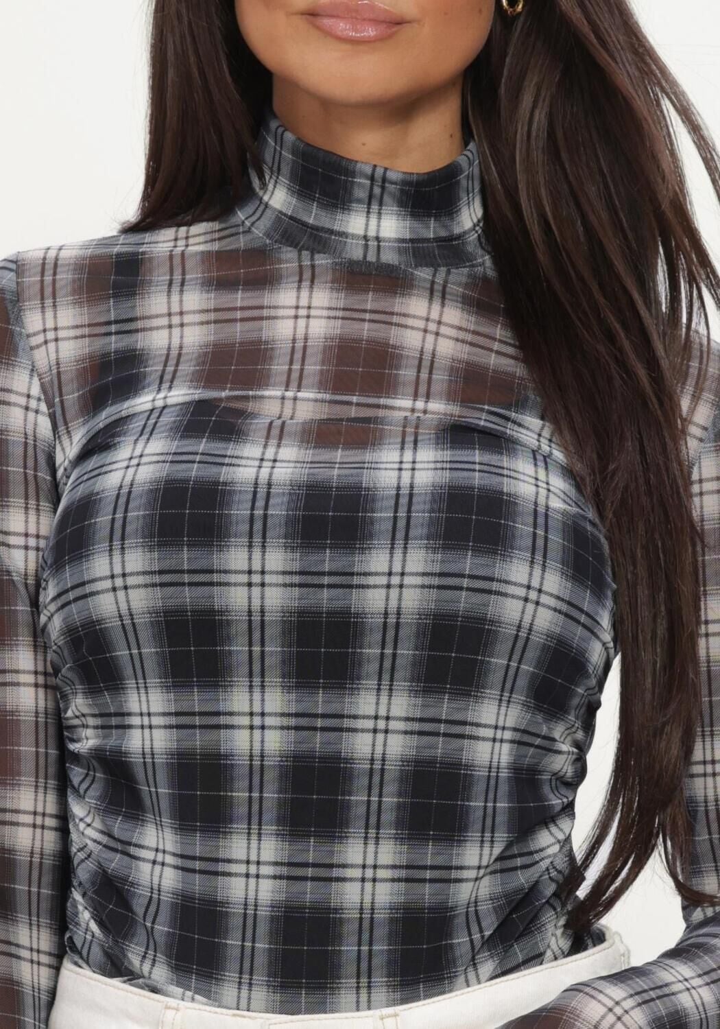 Zwarte DANTE6 Tops & T-shirts CASHA PRINTED CHECK MESH TOP - large