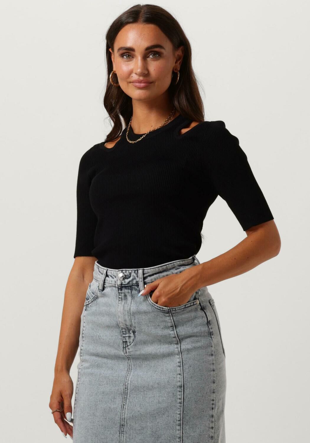 Co'Couture T-Shirt Dames Badoe Cut Shoulder Knit, Maat: XL, Kleur: Zwart