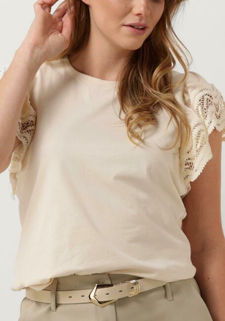 Gebroken wit SUMMUM T-shirt JERSEY TOP TEE WITH LACE - large