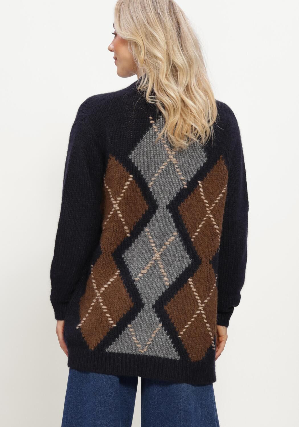 Donkerblauwe LUISA CERANO Vest ALPAKA-MIX-CARDIGAN MIT MUSTER - large