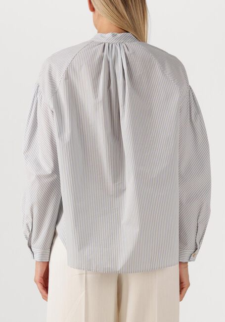 Lichtblauwe FORTE FORTE Blouses FROISSE' COTTON STRIPE BOHEMIAN SHIRT - large