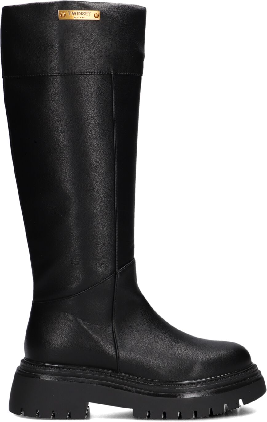 Twinset Milano Hoge Laarzen Dames 242tcp048, Maat: 41, Materiaal: Leer, Kleur: Zwart