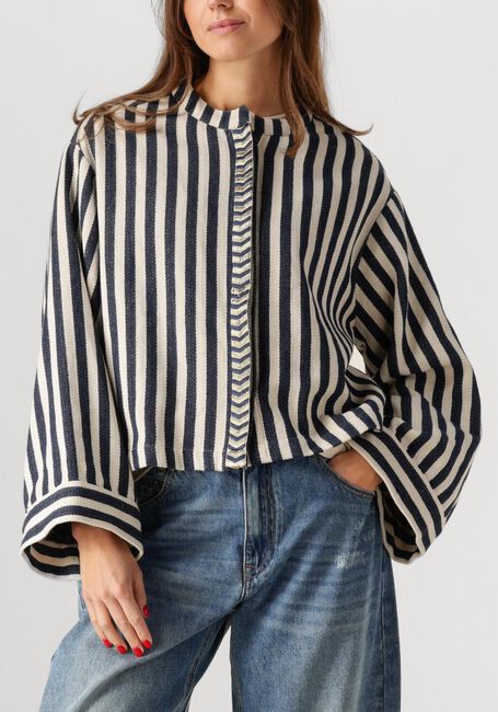 Ecru SUMMUM Jack SHORT ROUND NECK STRIPE JACKET - large