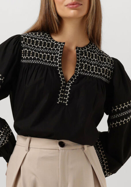 Zwarte SUMMUM Top TOP EMBROIDERED COTTON POPLIN - large