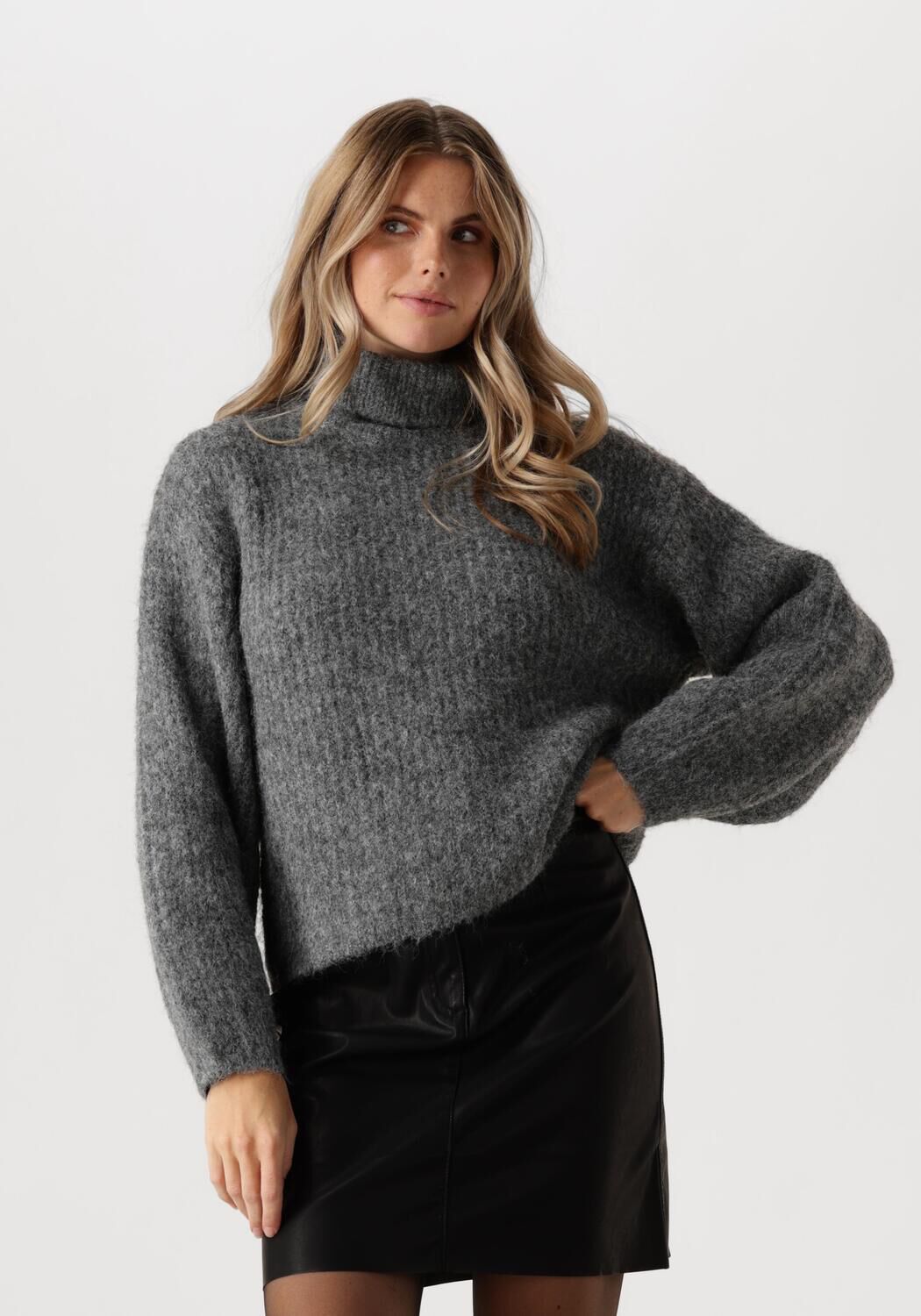 Co'Couture Trui Dames Coralie Roll Knit, Maat: L, Kleur: Grijs