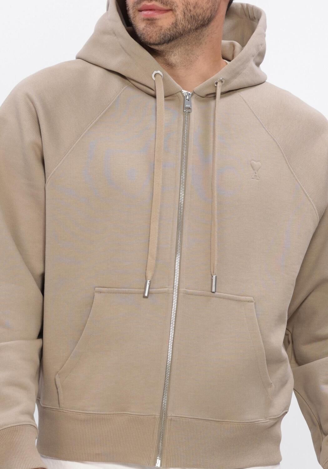 Beige AMI PARIS Vest SMALL EMBOSSED ADC HOODIE WITH ZIP - large