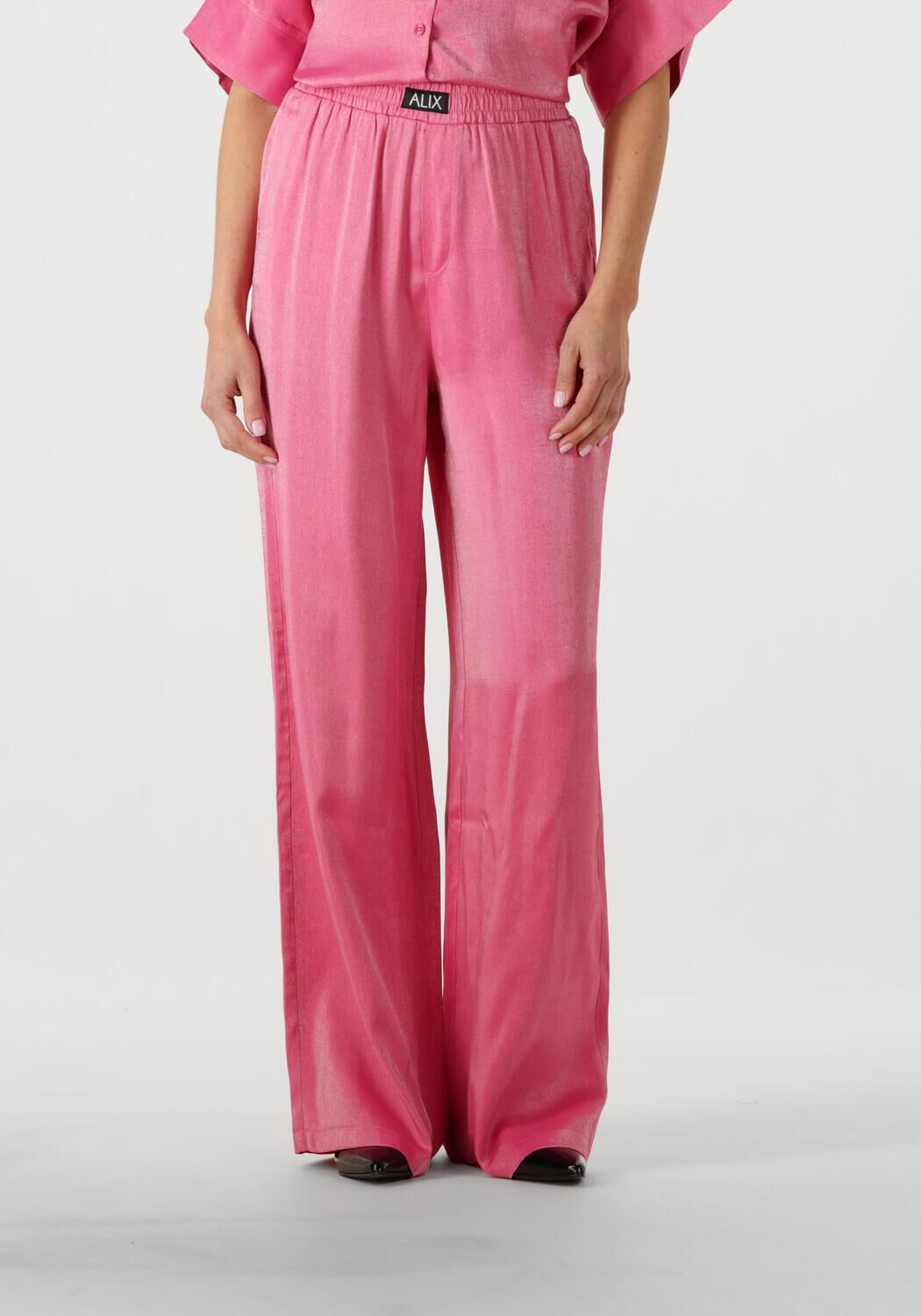 Alix the Label Pantalon Dames Ladies Woven Shine Wide Leg Pants, Maat: M, Kleur: Roze afbeelding 1