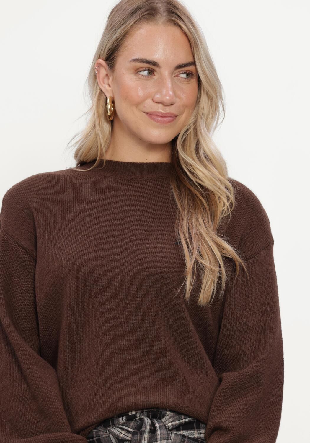 Bruine ALIX THE LABEL Truien/vesten LADIES KNITTED SHOULDER PADS PULLOVER - large