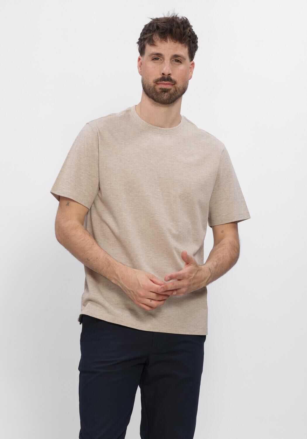 Profuomo T-Shirt Heren Mercerized Stretch Pique, Maat: XL, Kleur: Beige afbeelding 1