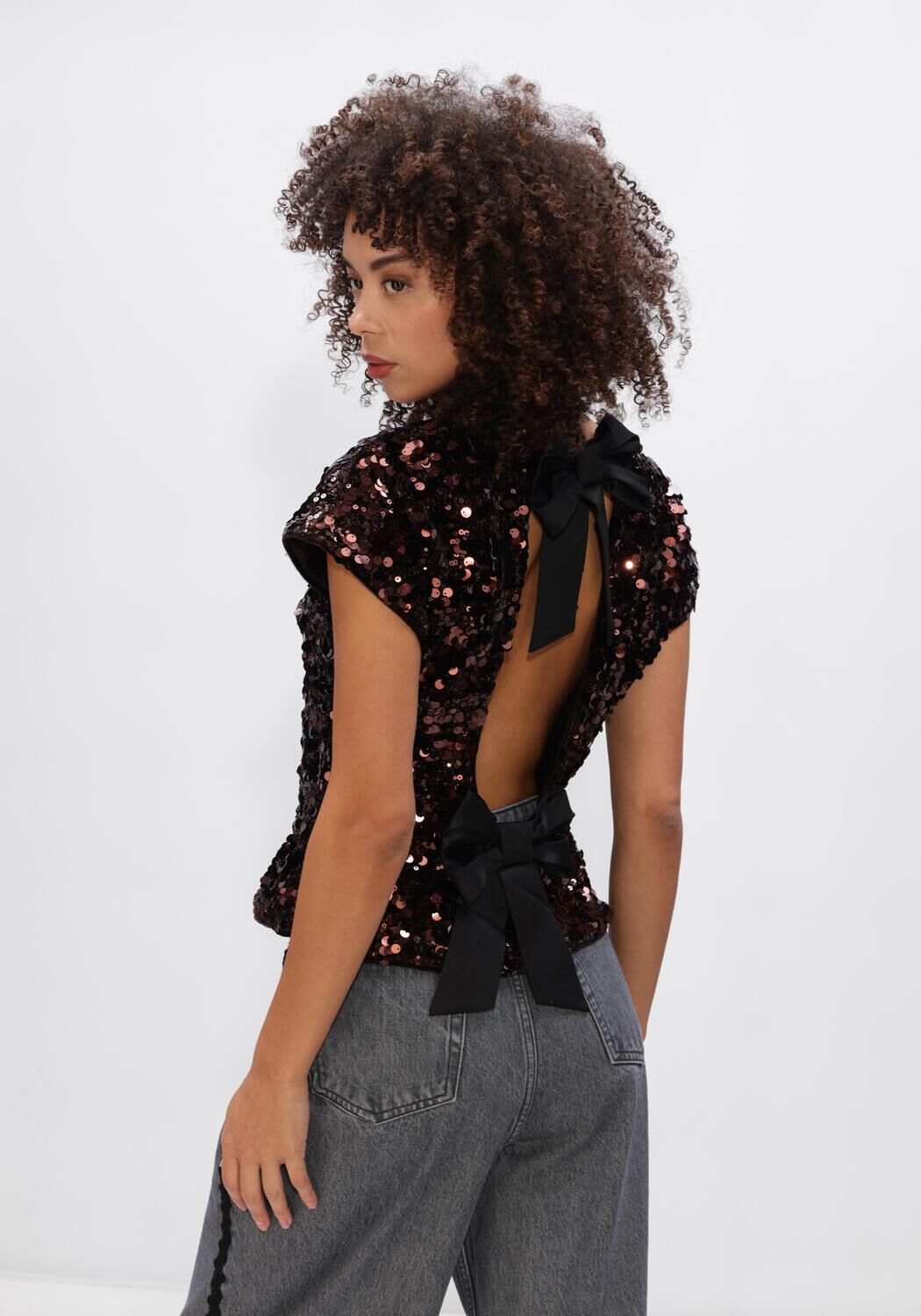 Zwarte GANNI Top VELVET SEQUINS TOP - large