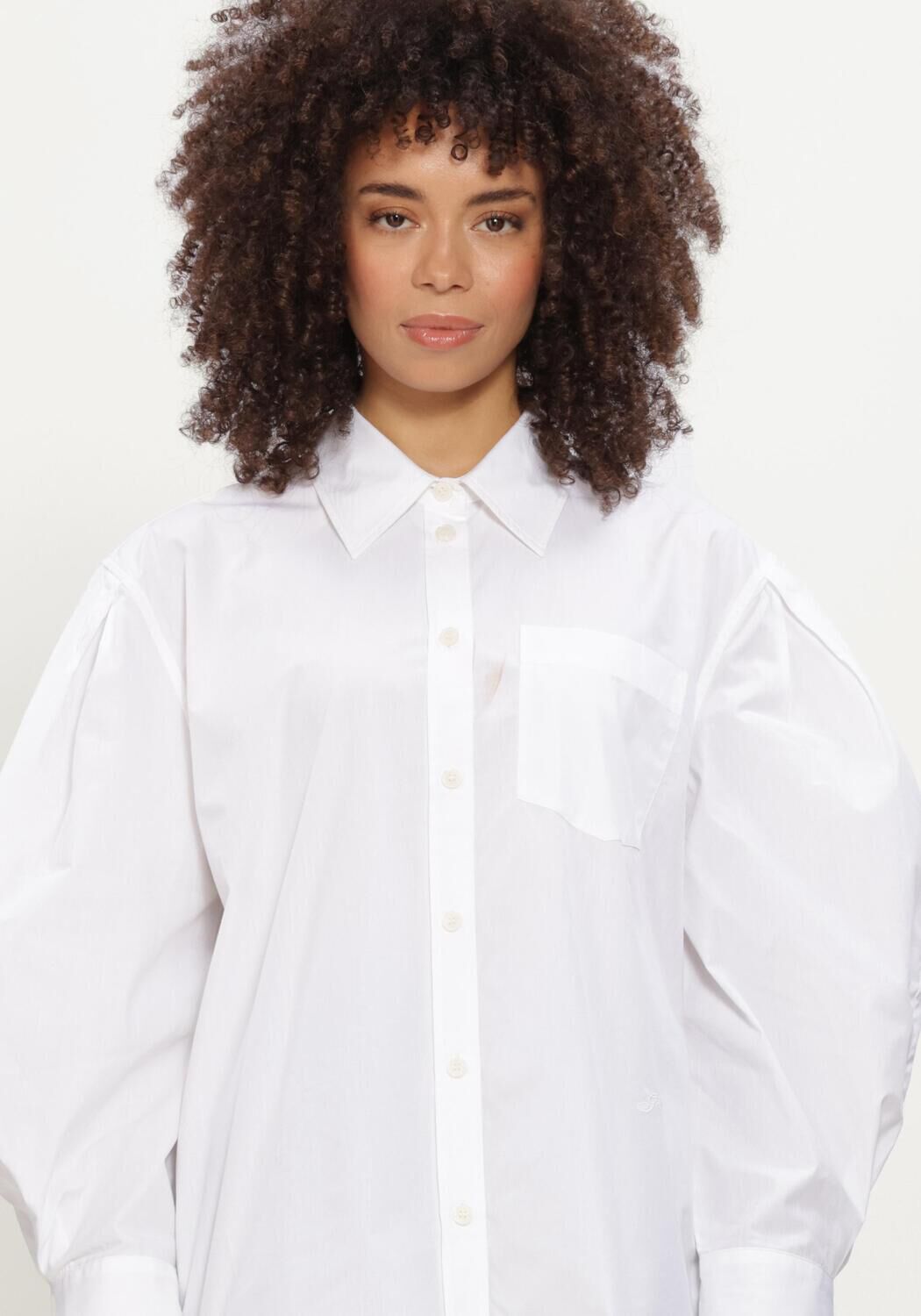 Witte GANNI Blouses COMPACT POPLIN PLEATED SLEEVE SHIRT - large