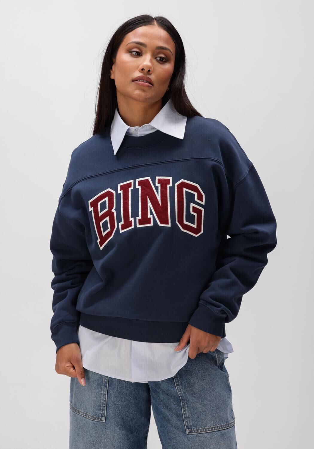 Donkerblauwe ANINE BING Sweater TRENTON SWEATSHIRT BING- WASHED NAVY - large