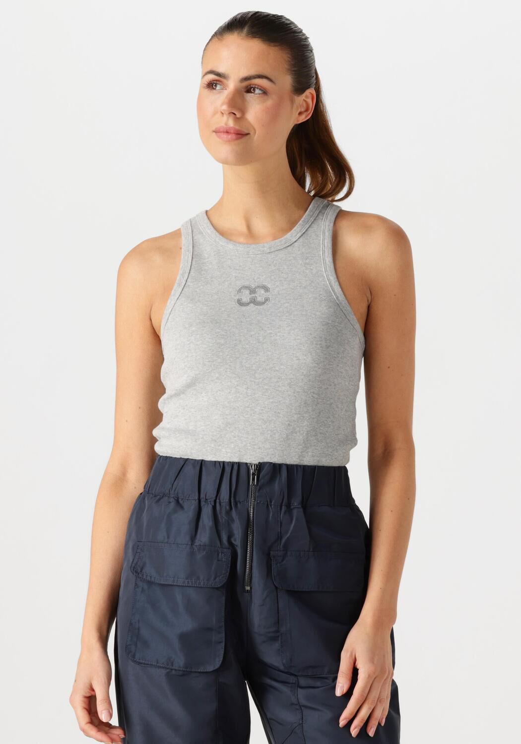 Co'Couture Top Dames Saharacc Embroidery Tank Top, Maat: L, Kleur: Lichtgrijs