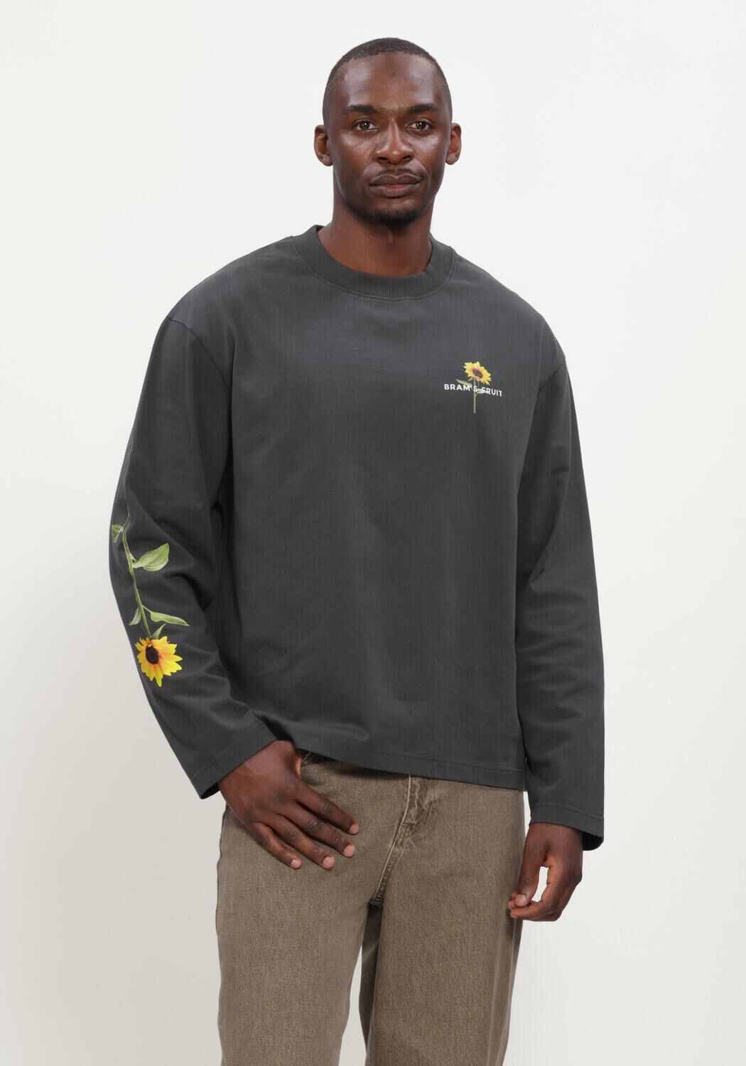 Donkergrijze BRAM'S FRUIT T-shirt SUNFLOWER LONGSLEEVE - large