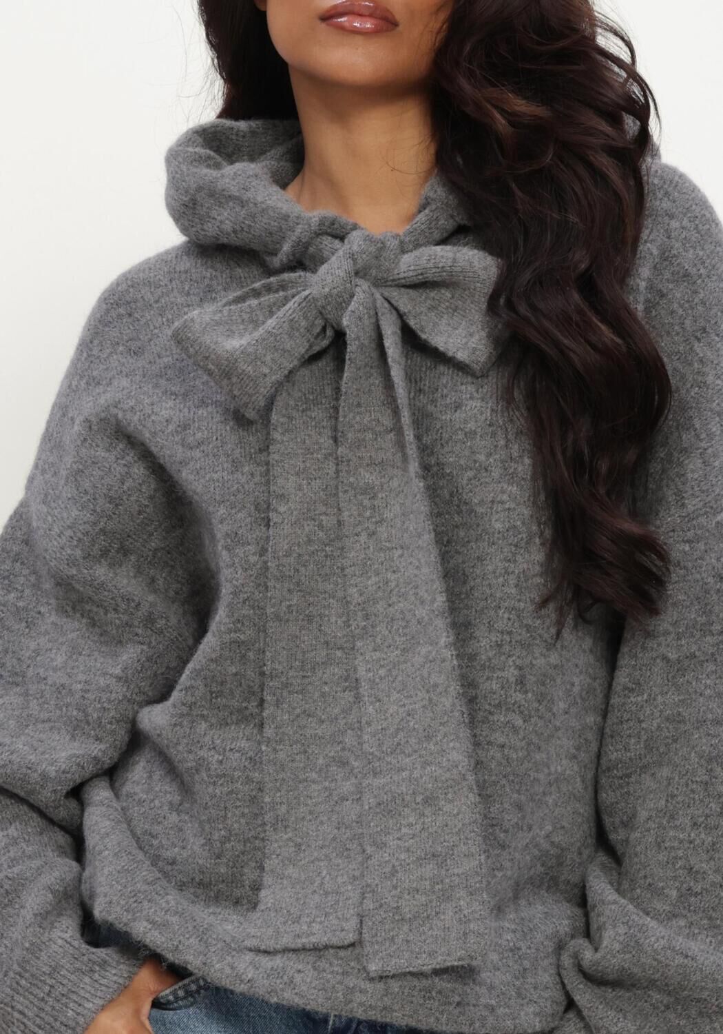 Grijze CLOSED Trui HOODY WITH BOW TIE - large