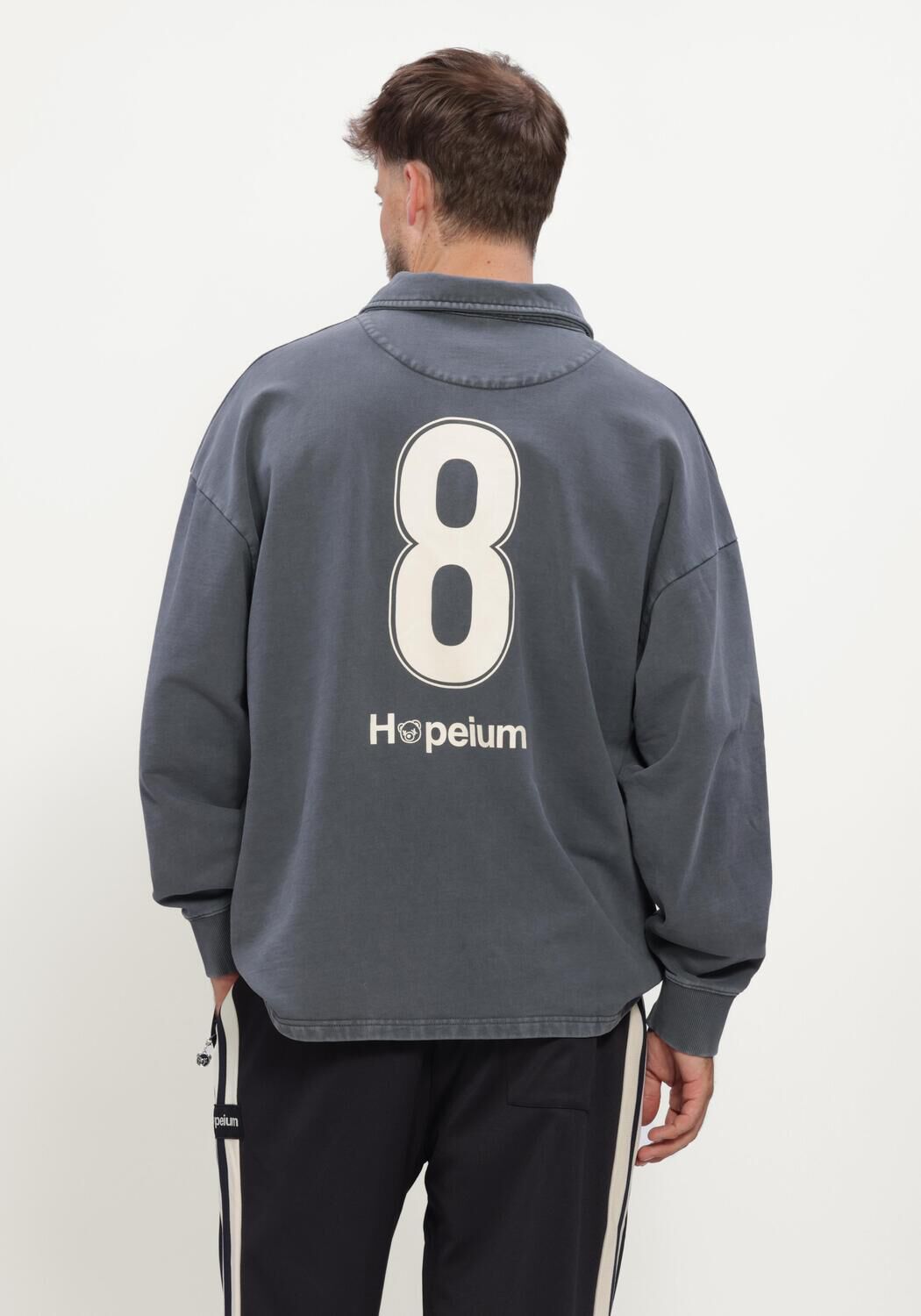 Grijze HOPEIUM Sweater FOOTBALL GANDHI POLO SWEAT HEAVY WASHED GREY - large