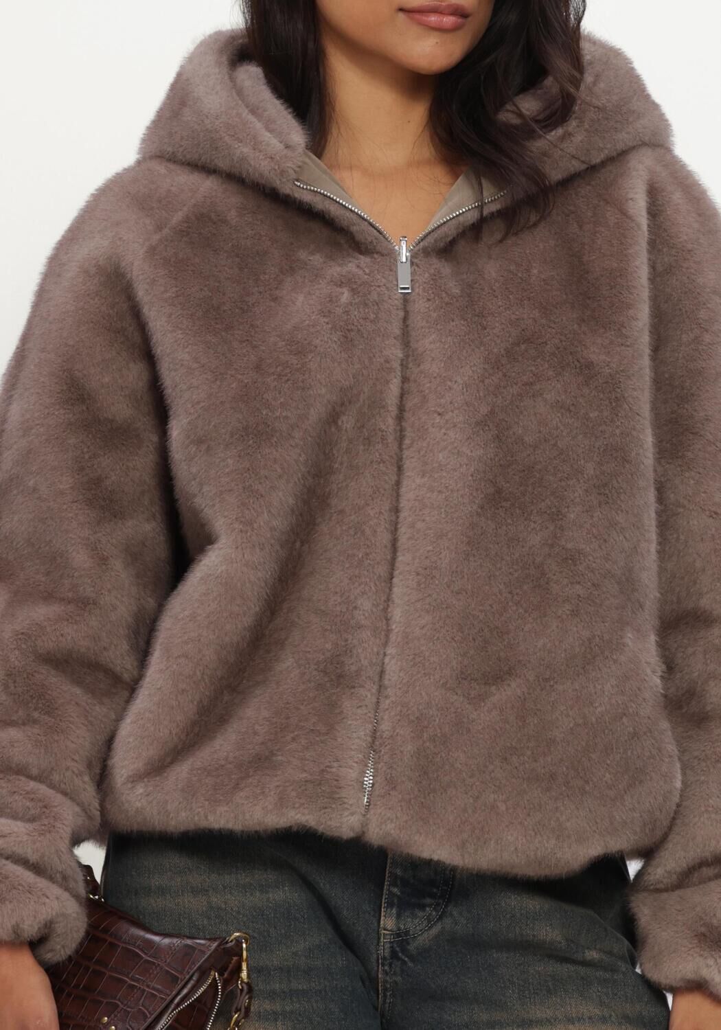 Taupe ALTER EGO Jassen JADA FAUX MINK JACKET - large
