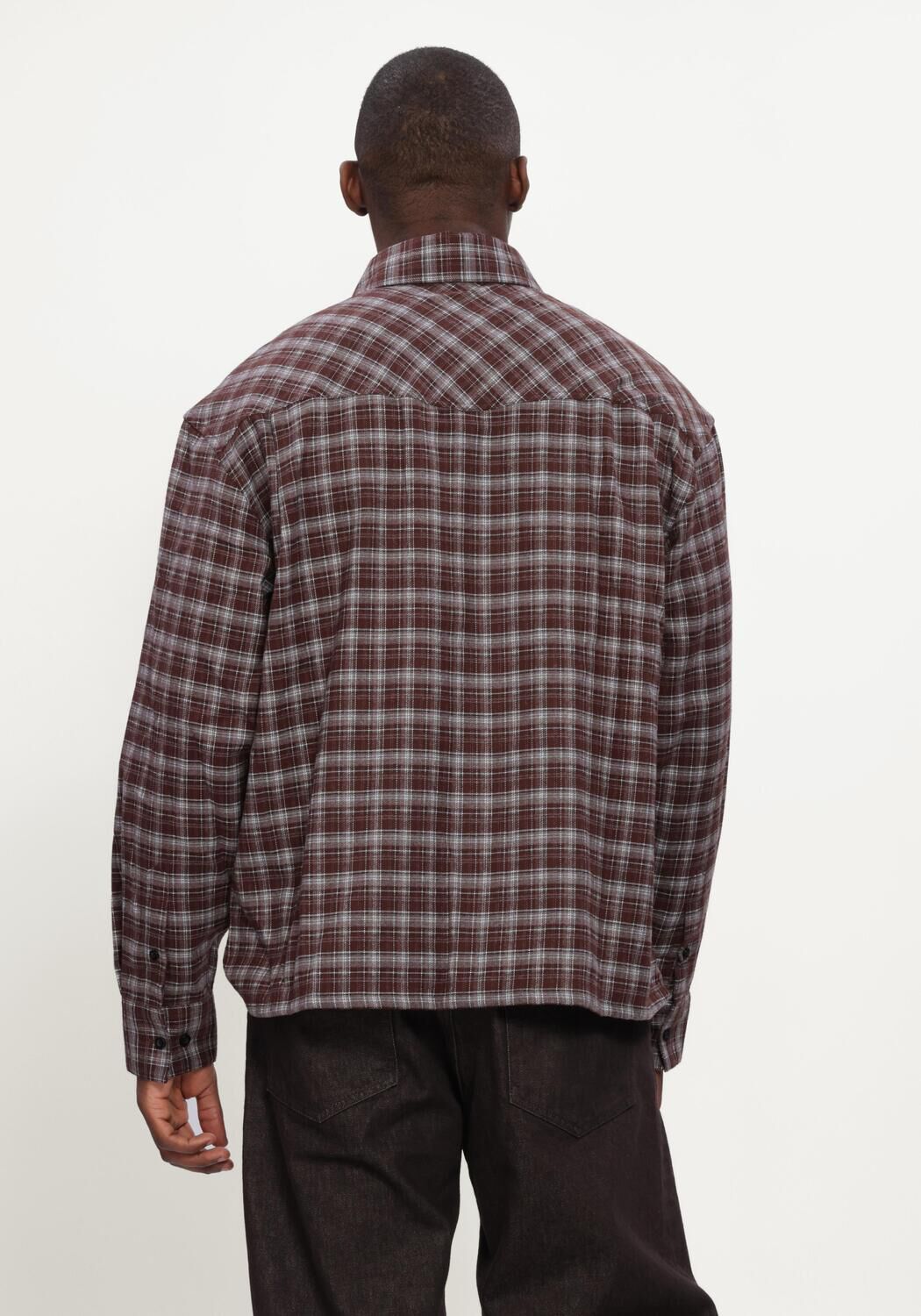 Bruine OLAF HUSSEIN Casual overhemd FLANNEL BOXY SHIRT - large