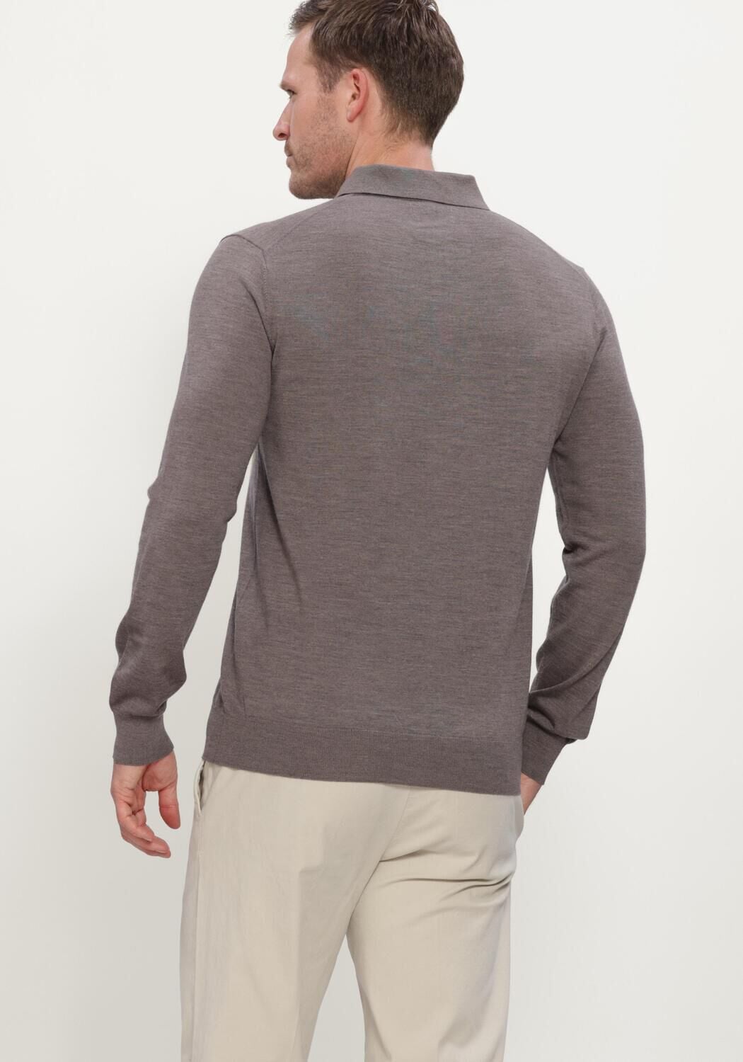Taupe STEFANO LAURAN Trui POLO BUTTON MERINO - large