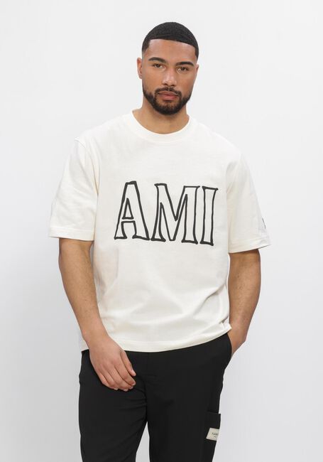 Ecru AMI PARIS T-shirt BOXY FIT SHORT SLEEVES TEESHIRT WITH AMI PARIS PRINT AT FRONT AND BACK - large