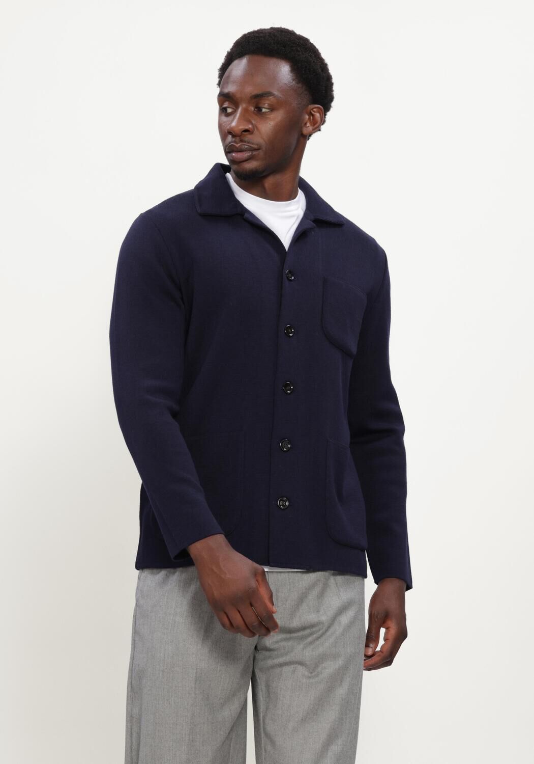 Donkerblauwe LARDINI Overshirt GIACCA MAGLIA UOMO - large