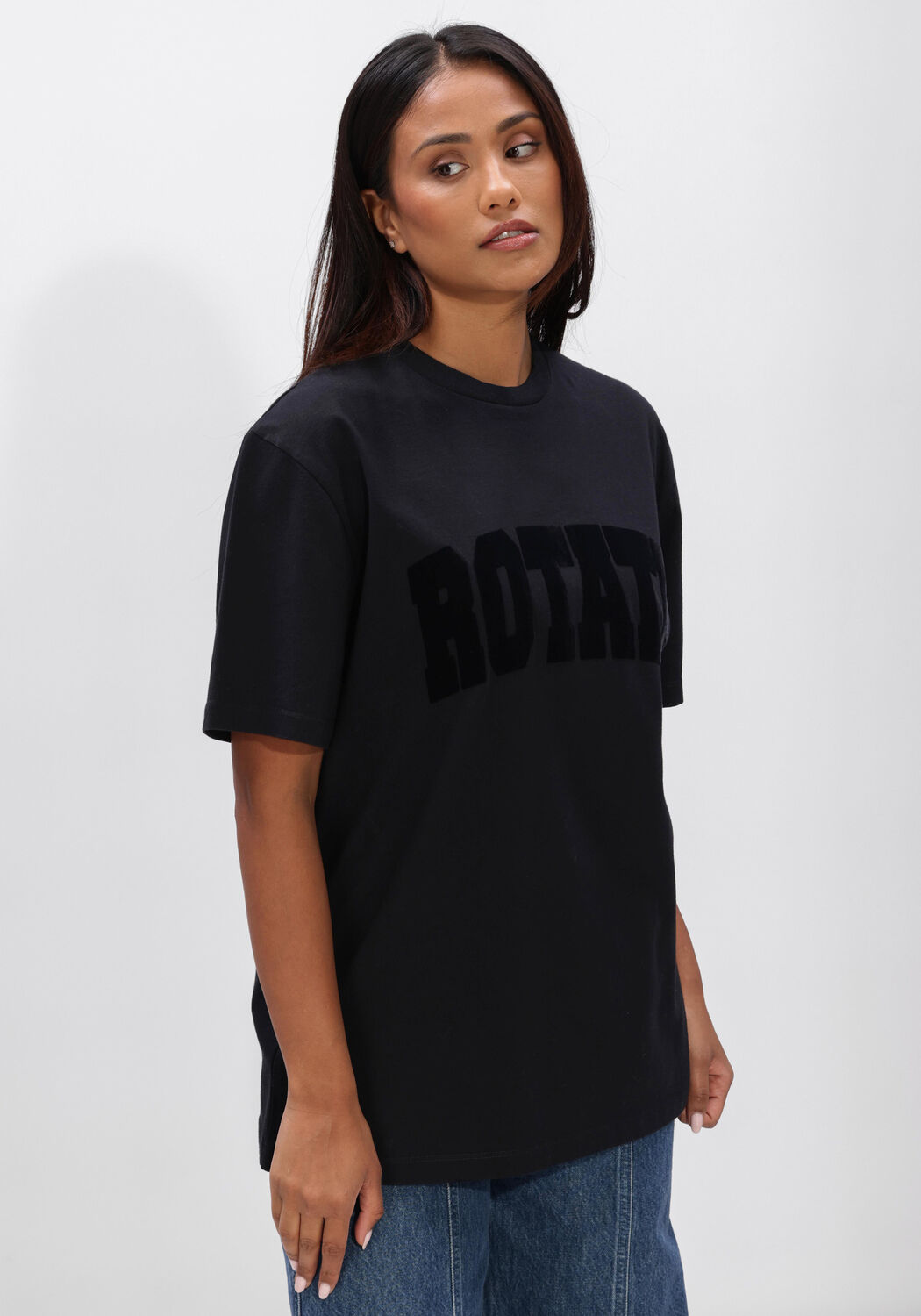 Zwarte ROTATE T-shirt JERSEY OVERSIZED T SHIRT - large