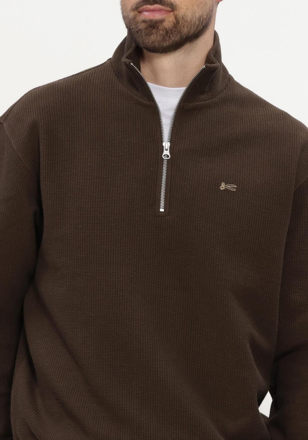 Bruine DENHAM Trui SCISSOR ZIP WAFFLE KNIT - large