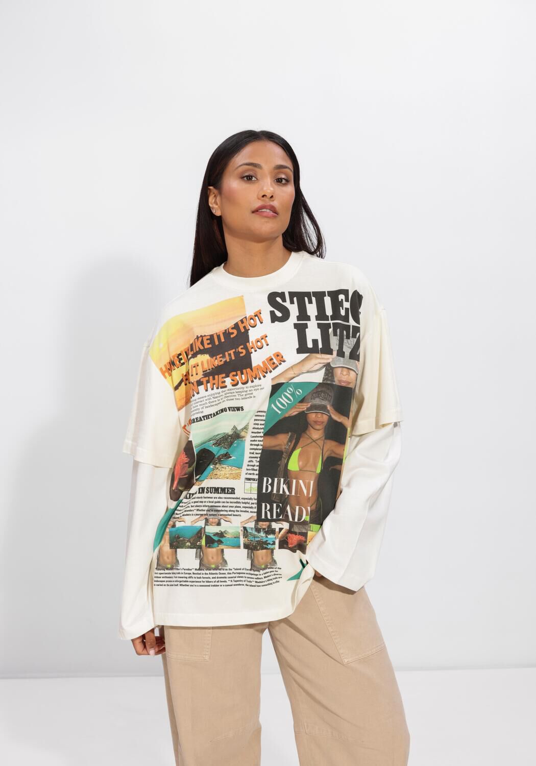 Gebroken wit STIEGLITZ T-shirt DENNIS SKATE TEE DOUBLE SLEEVES - large